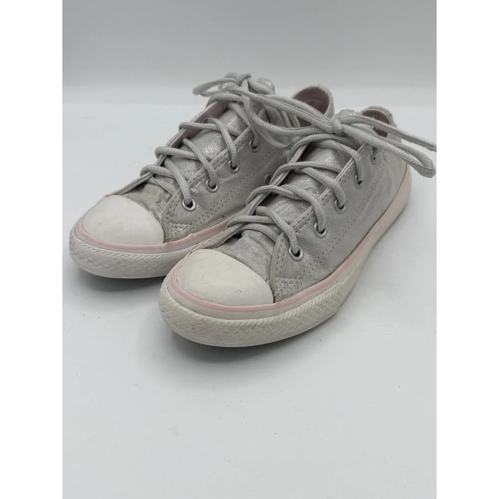 Converse All Star Chuck Taylor Metallic Silver Pink Low Top Sneakers Junior Sz 2